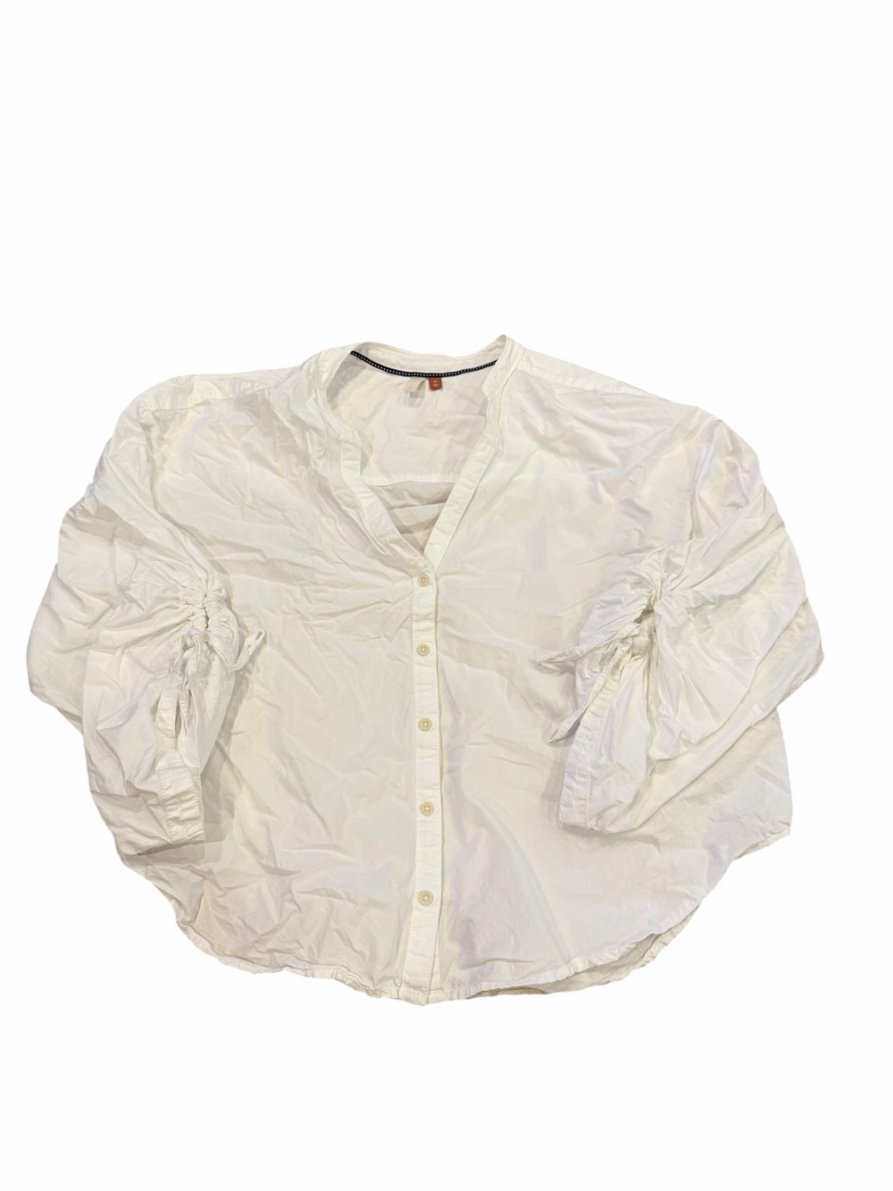 Pilcro Anthropologie White Cotton Button Down Blouse Gathered Sleeve XL